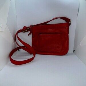 Fossil Morgan Red Pebble Leather Traveler Messenger Crossbody Shoulder Bag